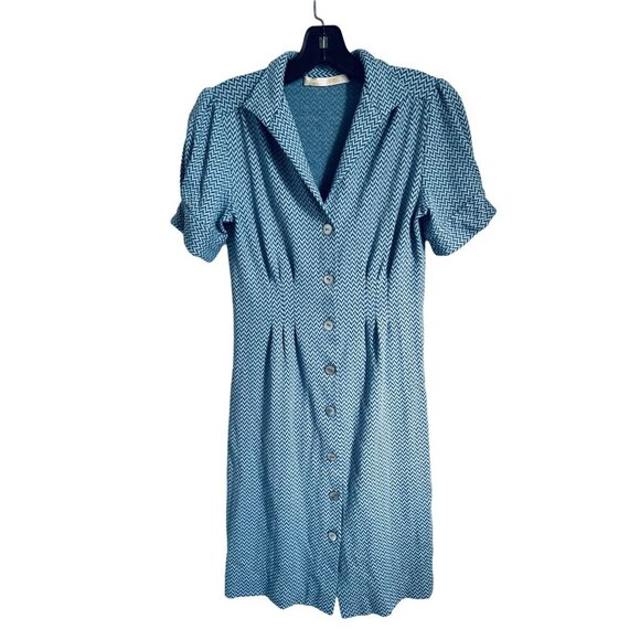 Shannon McLean shirt dress blue white zigzag stripe Size Small - Picture 3 of 10